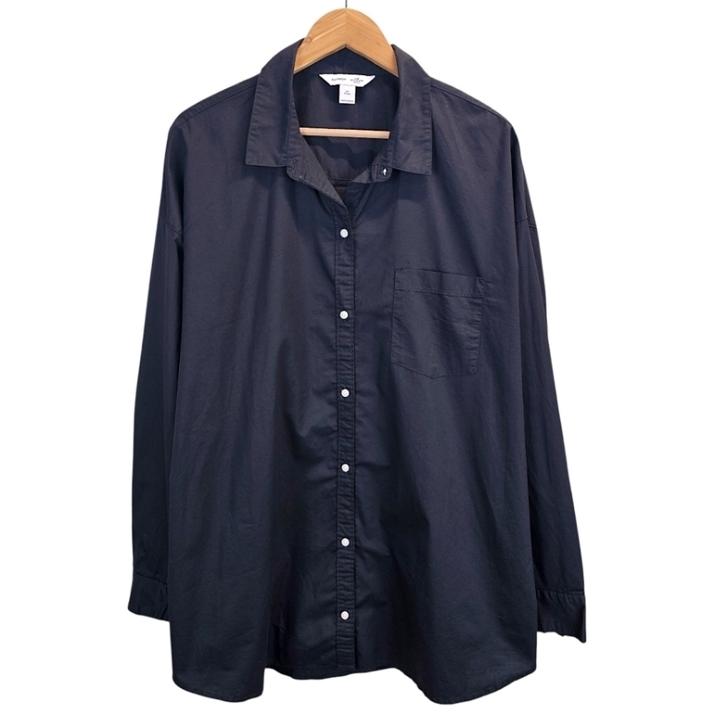 Old Navy Womens The Boyfriend Shirt 100% Cotton XLT Black Button Down Casual